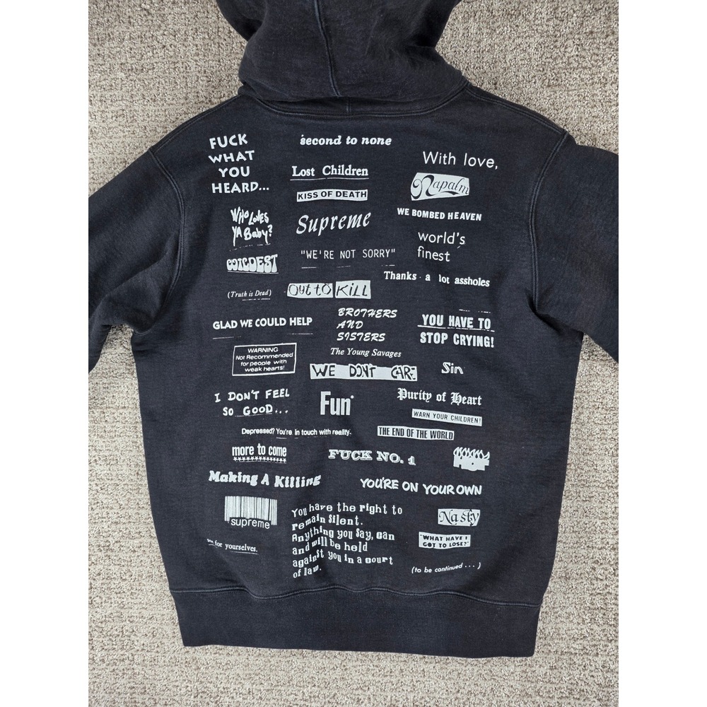 Supreme Stop Crying Graphic Hoodie‎ Black Mens Medium Pullover Sweatshirt Heavy - Picture 3 of 12
